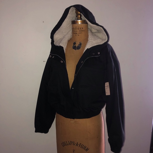 [Gstudio] Black Teddy Fleece Sherpa Crop Bomber Jacket& Coat. - Picture 6 of 9